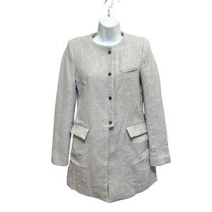 ZARA BASIC Grey Collarless Frock Coat Longline Blazer Jacket Size S